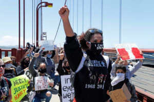 18-year-old activist Tiana Day leading a Black Lives Matter protest across the Golden Gate Bridge.