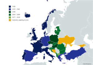 Map of NATO member countries by the date their membership began