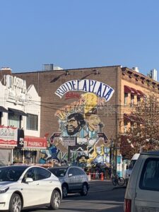 Argentina football-themed mural outside Rio De La Plata Bakery in Corona, Queens