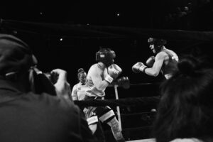 One of Malpeso's FDNY boxing teammates fighting against an NYPD opponent during the Battle of the Badges.