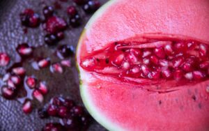 Red sliced watermelon in close-up