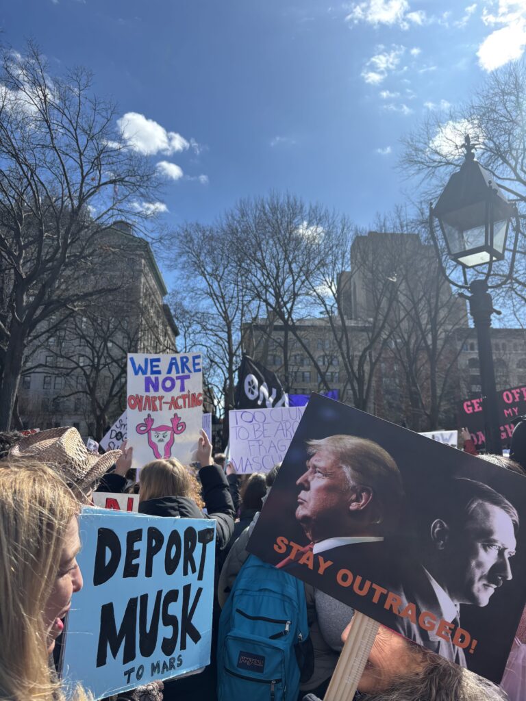 Protesters gather in Washington Square Park before marching towards Union Square.