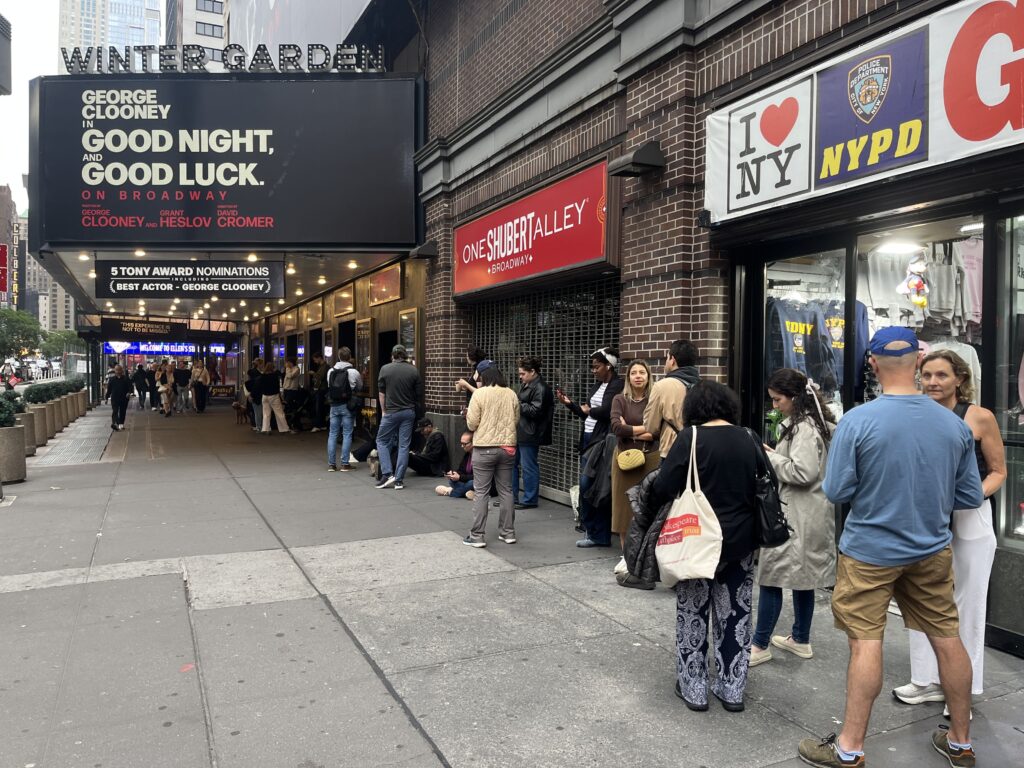 Line at the entrance of the Winter Garden Theatre on Broadway to get tickets to watch "Good Night, and Good Luck"