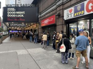 Line at the entrance of the Winter Garden Theatre on Broadway to get tickets to watch "Good Night, and Good Luck"